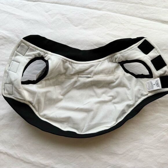 NWT Black Satin Pet Bomber Jacket striped cuffs size small - Picture 4 of 5